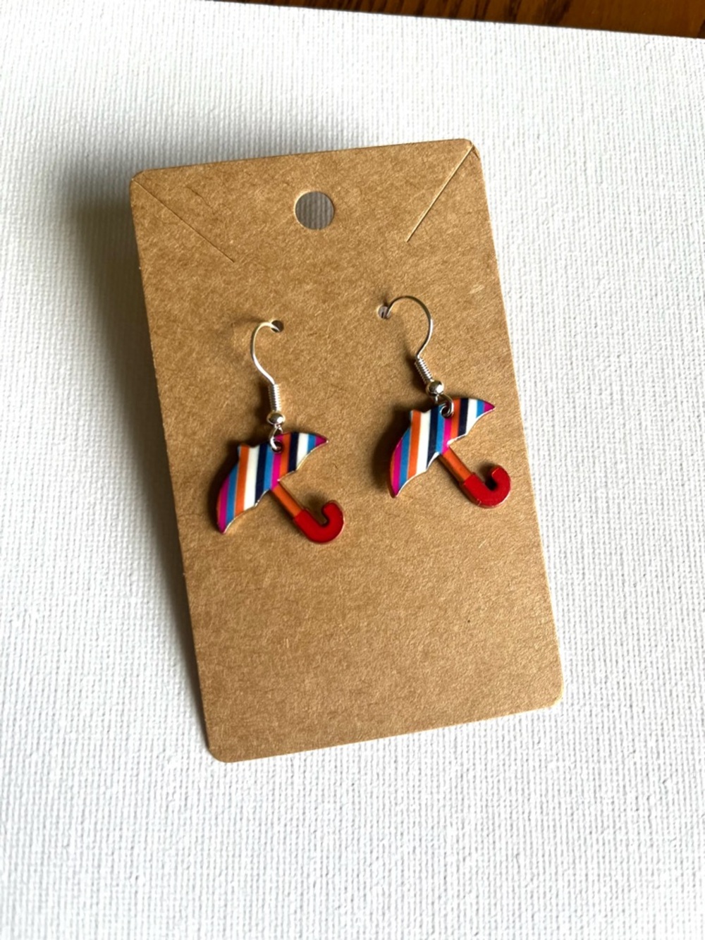 2/$15- Colourful Stripe Umbrella Earrings Handmade
